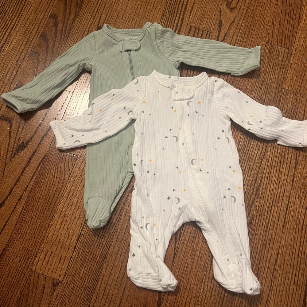 Carter's Kids Footies - Sage Green and White